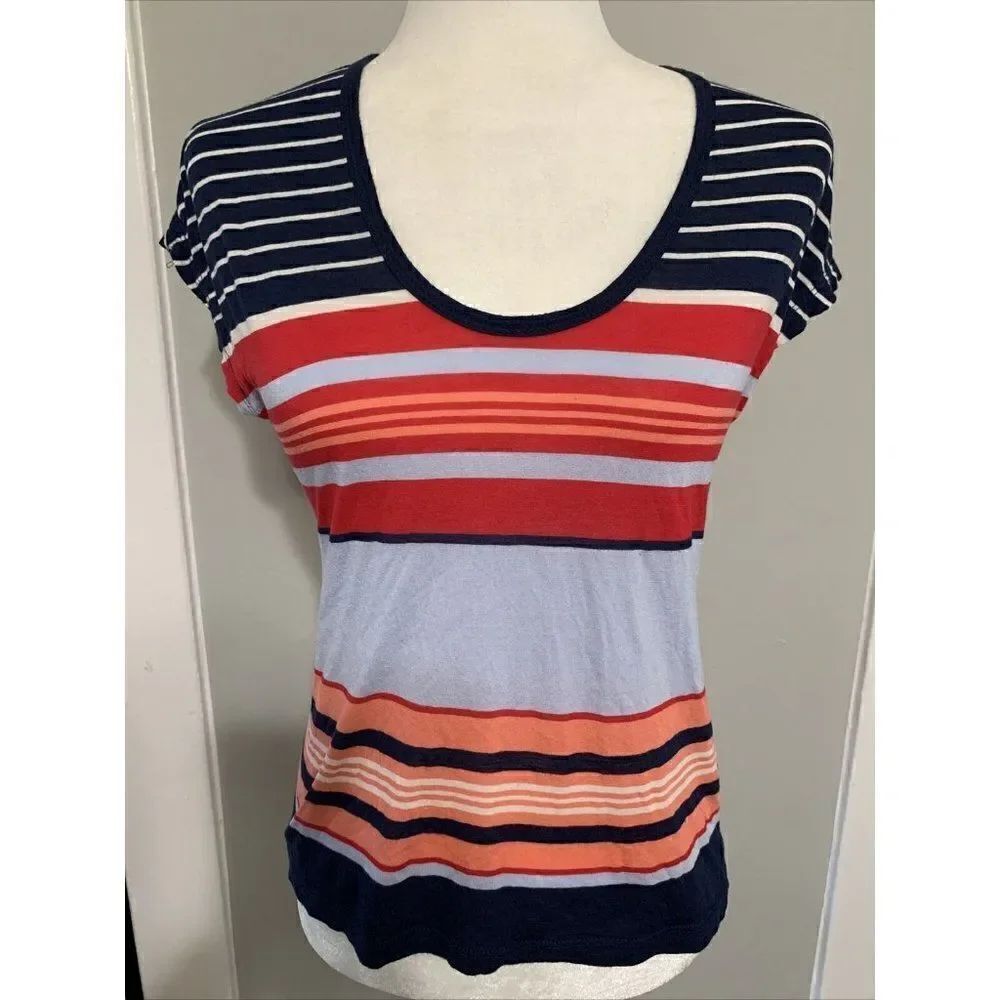 J Crew Red White Blue Striped Short Sleeve crew neck t shirt